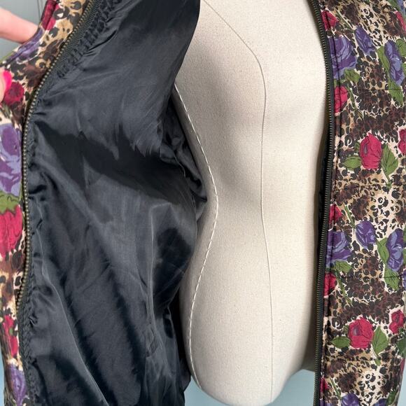 Vintage 100% silk rose floral animal print bomber jacket size medium M - Picture 2 of 8